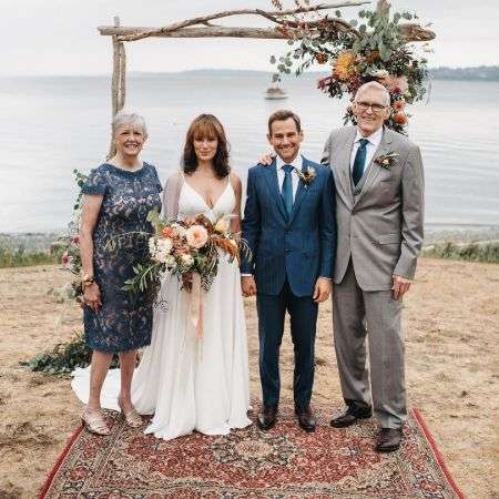 Husband and wife duo Emily Swallow and Chad Kimball during their wedding.