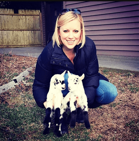 Leanne Lauricella with her goats Jax and Opie.