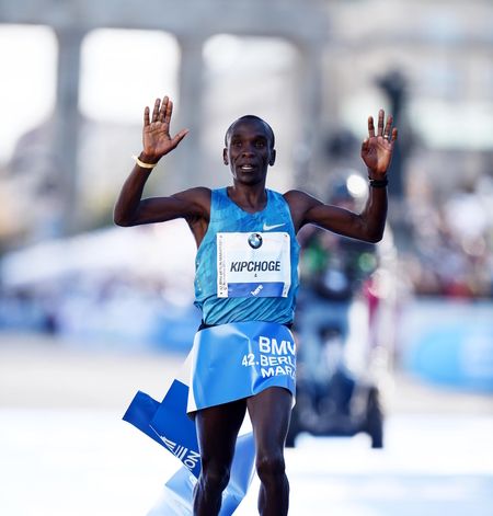 The Kenyan long-distance runner Eliud Kipchoge competes in the marathon and the 5000 meters.