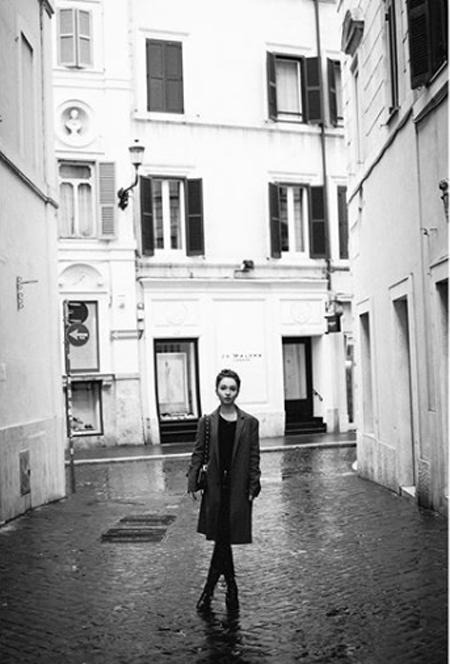 A black and white picture of Jenna Berman in Paris.