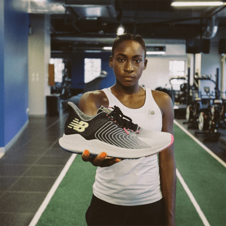 Coco Gauff with her New Balance shoes before winning the WTA tour in Linz.