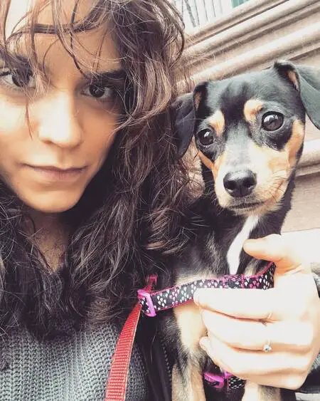 Sepideh Moafi with her adopted dog/puppy named Simone de Beauvoir.