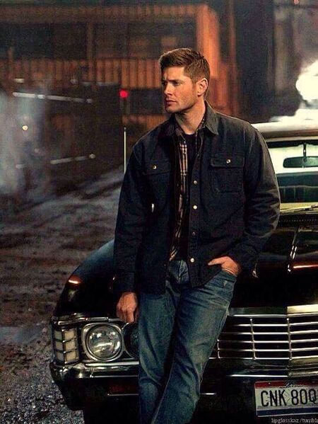 Jensen Ackles with his beloved impala "Baby".
