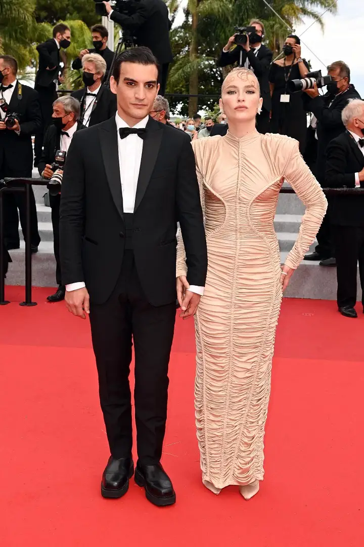Etienne Baret (left) and Camille Razat (right) attend the "Les Intranquilles (The Restless)" screening during the 74th annual Cannes Film Festival on July 16, 2021 in Cannes, France.