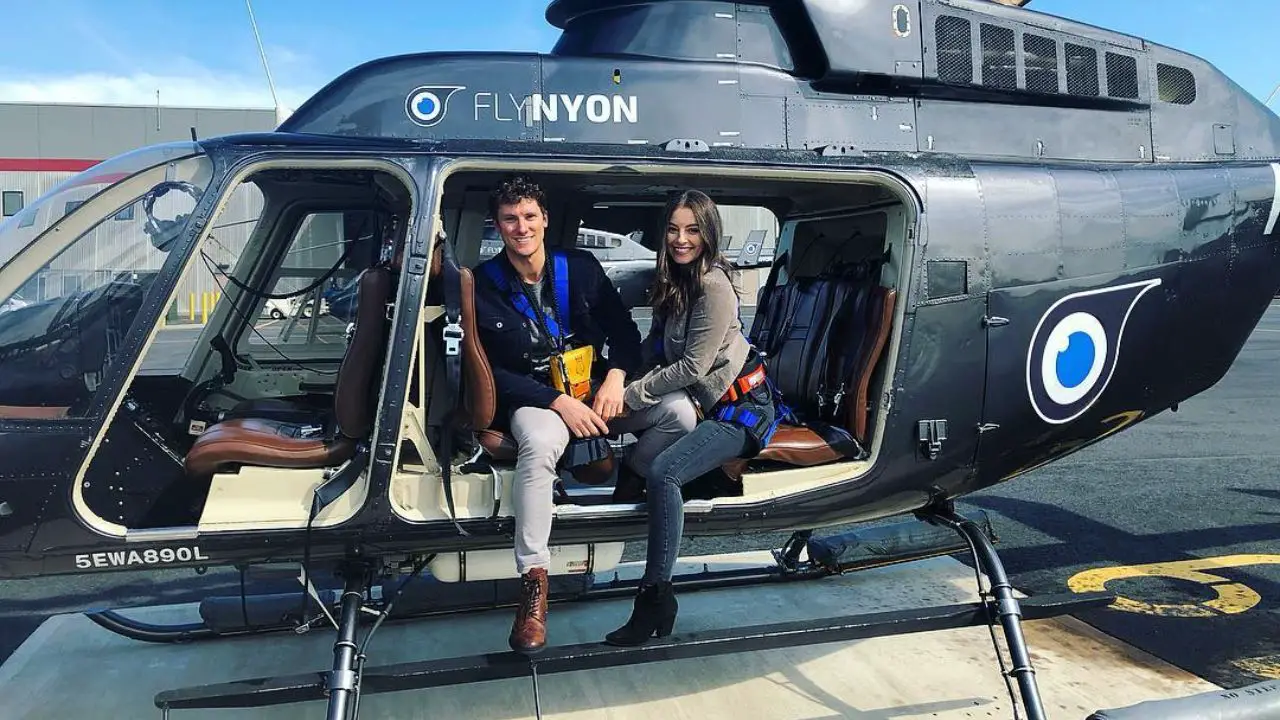 Charlotte Jordan enjoying a helicopter ride with her boyfriend, Paul.