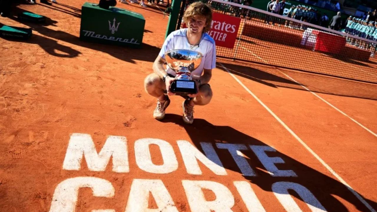 Andrey Rublev after winning his first Masters title in Monte Carlo.