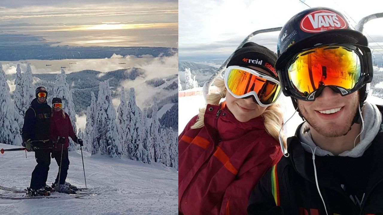 Pictures of Kris Collins and Aaron Brown going skiing together. celebsindepth.com 