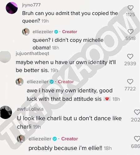 Ellie Zeiler responding to numerous comments related to Charli D'Amelio.