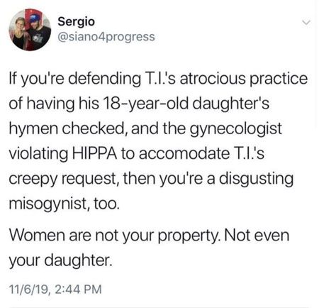 The reaction on Twitter about TI getting doctors to show him reports on his daughter's hymen.