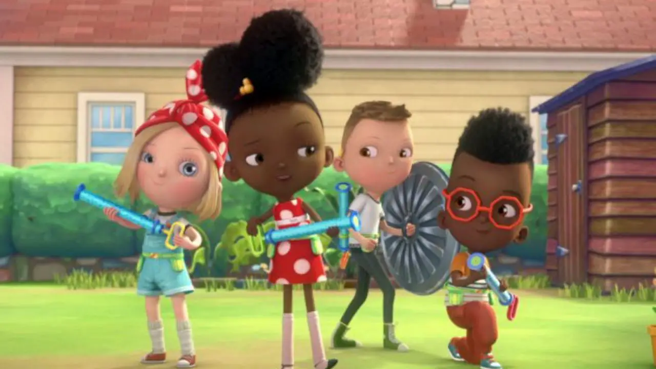 Benny B with his friends Ada, Iggy Peck, and Rosie Revere.