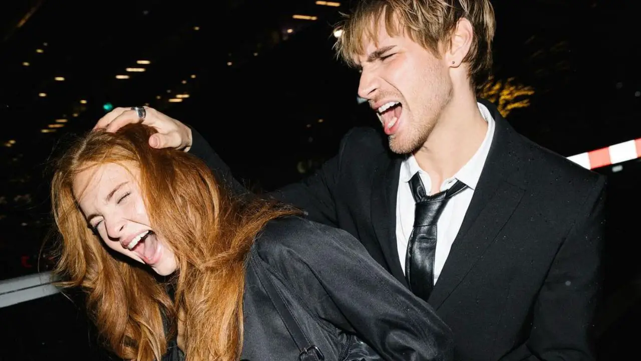 Brad Mondo gives a candid shot with Sophia La Corte. celebsindepth.com