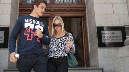 Candice van der Merwe stepping out from the High Court in South Africa.