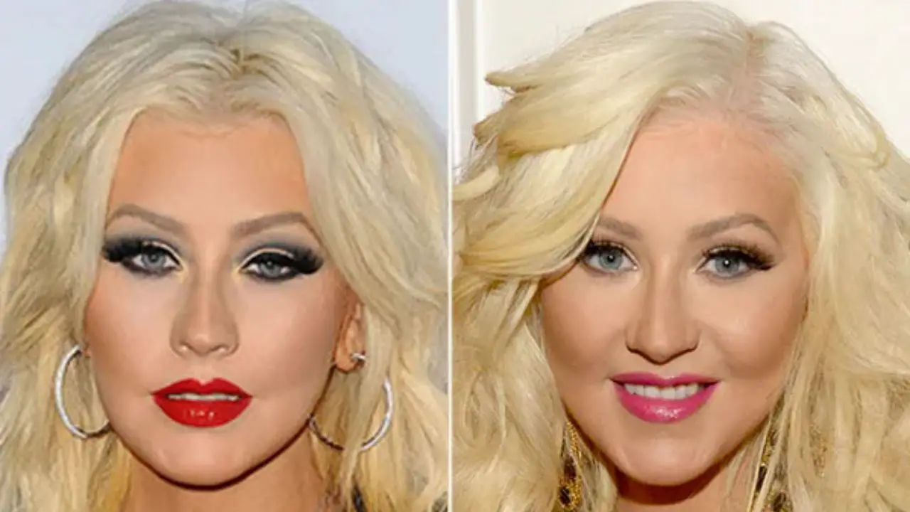 Christina Aguilera before and after getting her nose done. celebsindepth.com