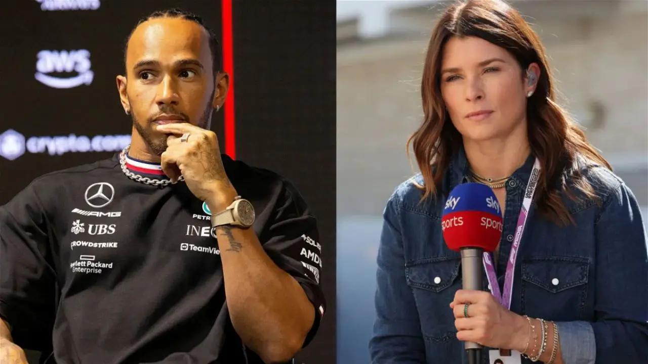 Fans cringe at Danica Patrick's apparent sexual innuendo and embarrassing Lewis Hamilton Question. celebsindepth.com
