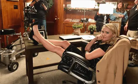 Emily Osment on the set of Christmas Wonderland.