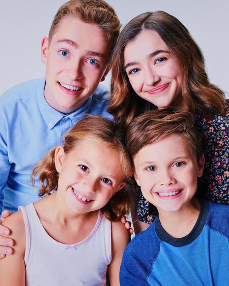 The 'Outmatched' cast - Ashley Boettcher as Nicole, Connor Kalopsis as Brian, Jack Stanton as Marc, and Oakley Bull as Leila.