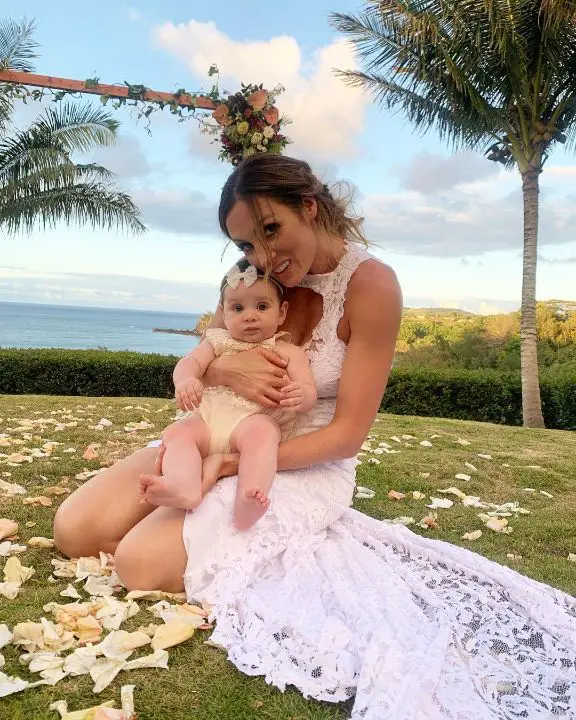 Becky Lynch with her firstborn baby daughter. celebsindepth.com 