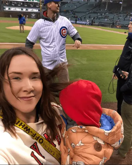 Joonas her wife Milla and their son Aatos at the Cubs stadium.