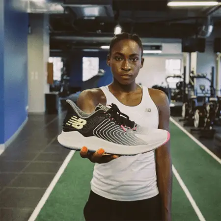 Coco Gauff with her New Balance shoes before winning the WTA tour in Linz.