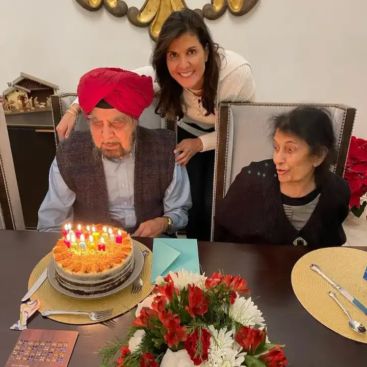 Nikki Haley with her parents, Ajith and Raj. celebsindepth.com