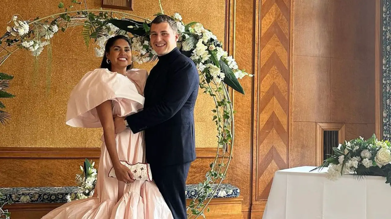 Ravneet Gill and her husband, Mattie Taiano, got married in May 2023. celebsindepth.com