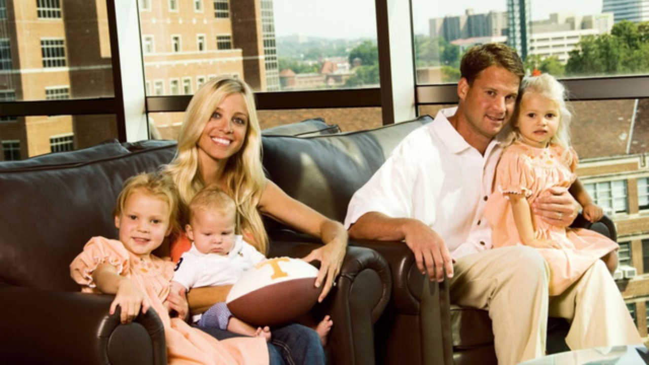Lane Kiffin with his wife and kids.