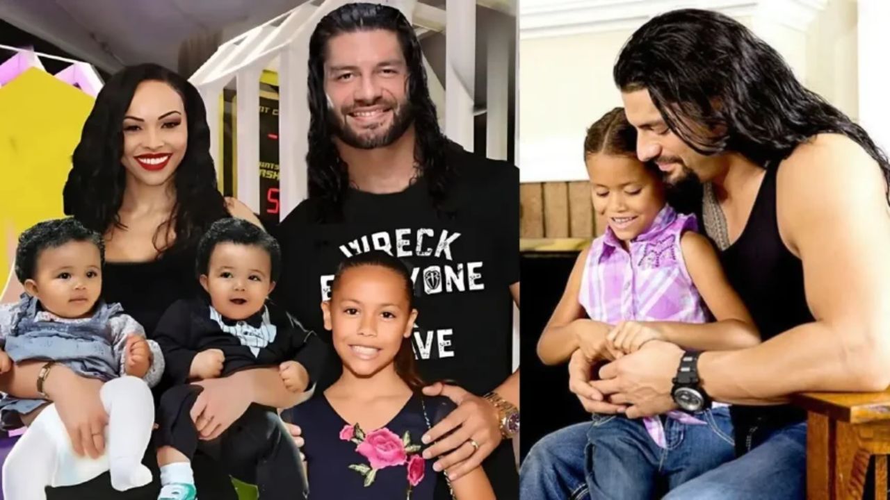 Roman Reigns with his wife and kids.