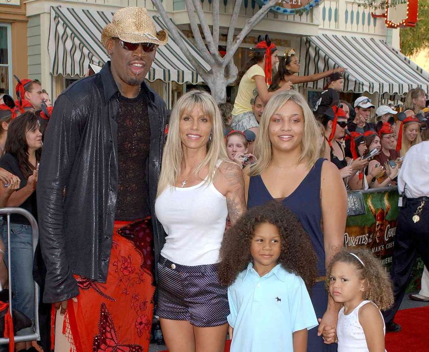 Dennis Rodman with his ex-wife and kids.