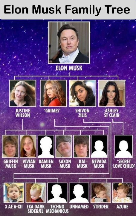 Elon Musk's kids and their mothers.