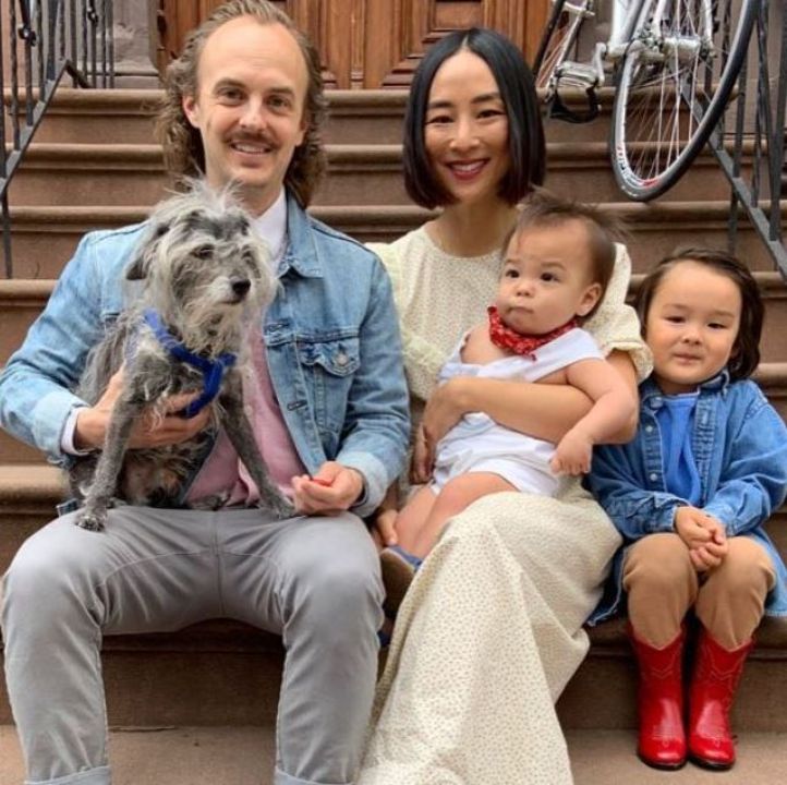 Greta Lee with her husband and kids.