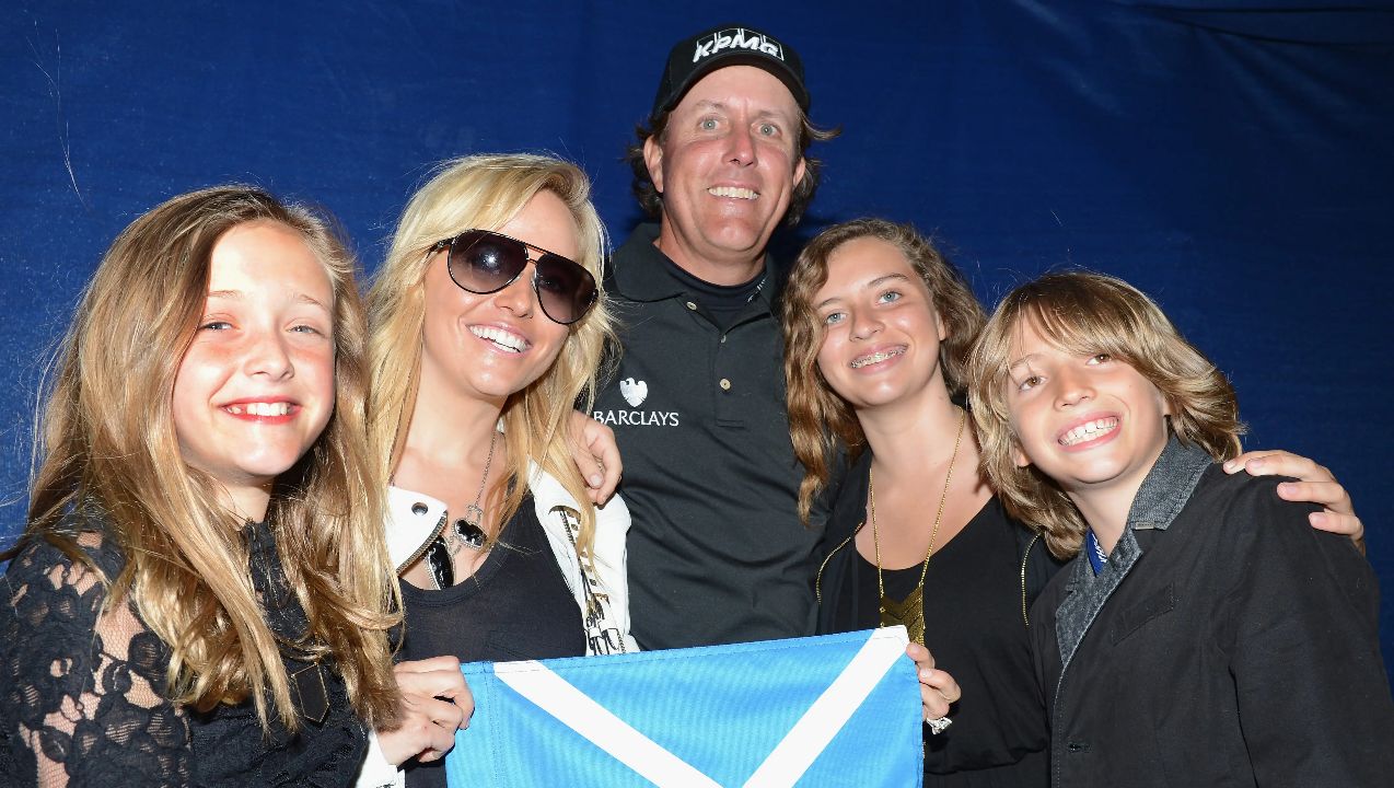 Phil Mickelson with his wife and kids.