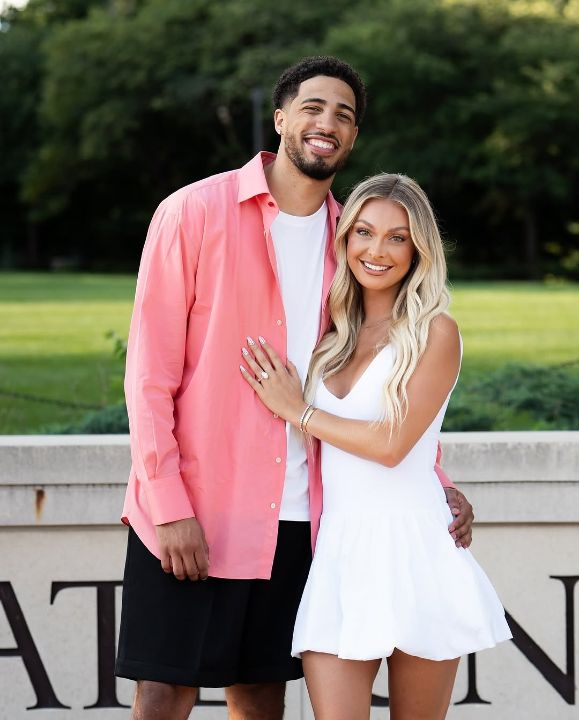 Tyrese Haliburton with his soon-to-be wife, Jade Jones.